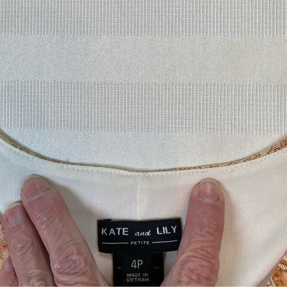 Kate & Lily Dress Short Sleeve Sheer Paisley over Cream Lining Size 4P - Picture 12 of 12